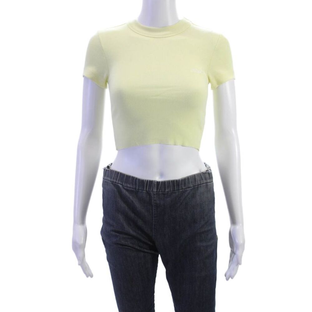 Kith Womens Cropped Yellow Mock Neck Short Sleeve T-Shirt Size XS